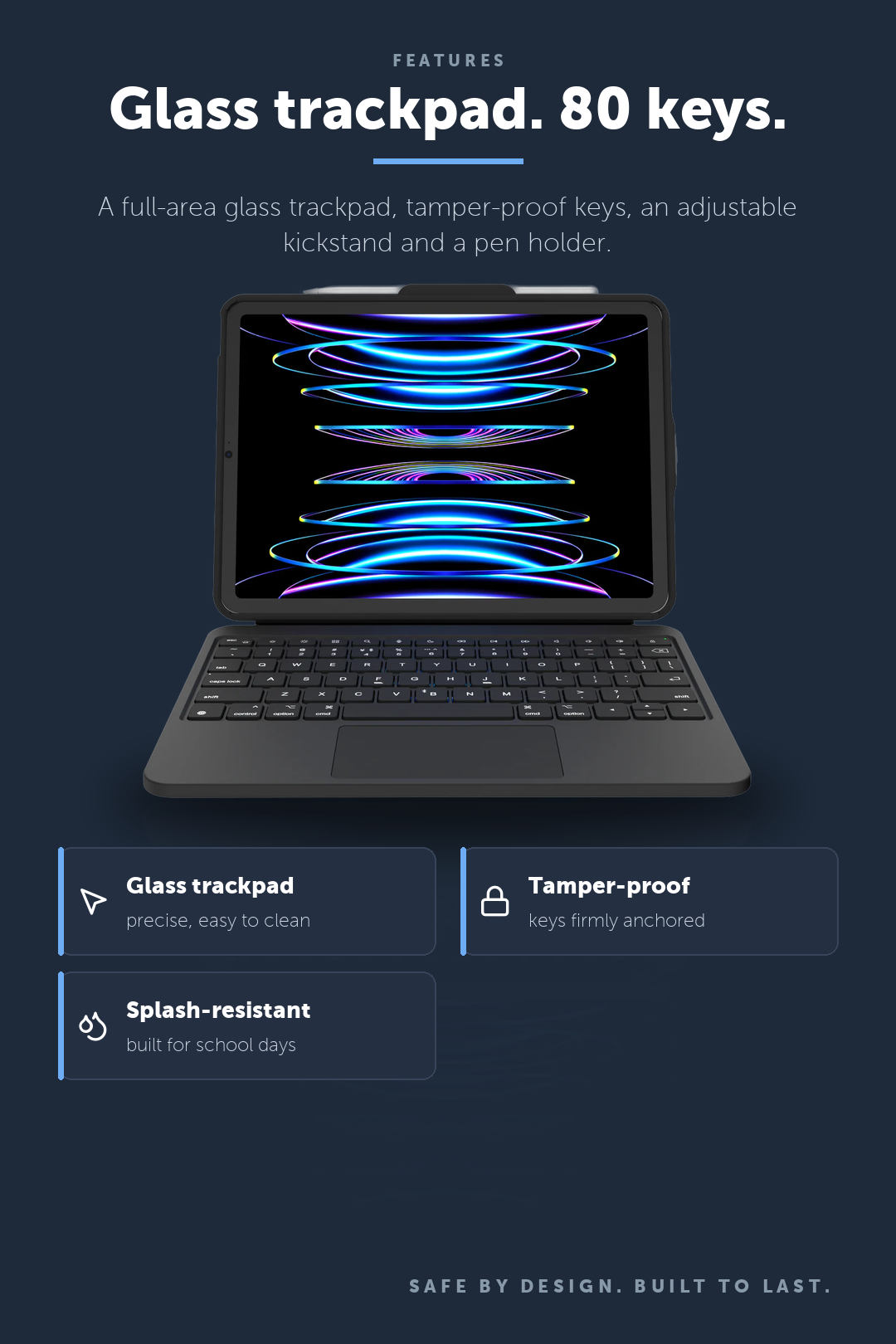DEQSTER Prime Keyboard, iPad 10th Gen. / A16 – Glass trackpad. 80 keys.