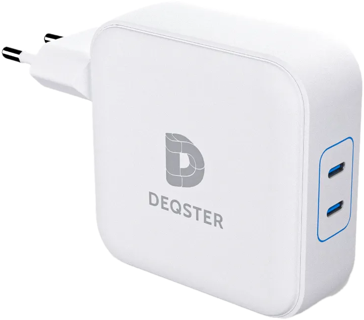 DEQSTER 65W Dual USB-C Charger – charger with two USB-C ports, white