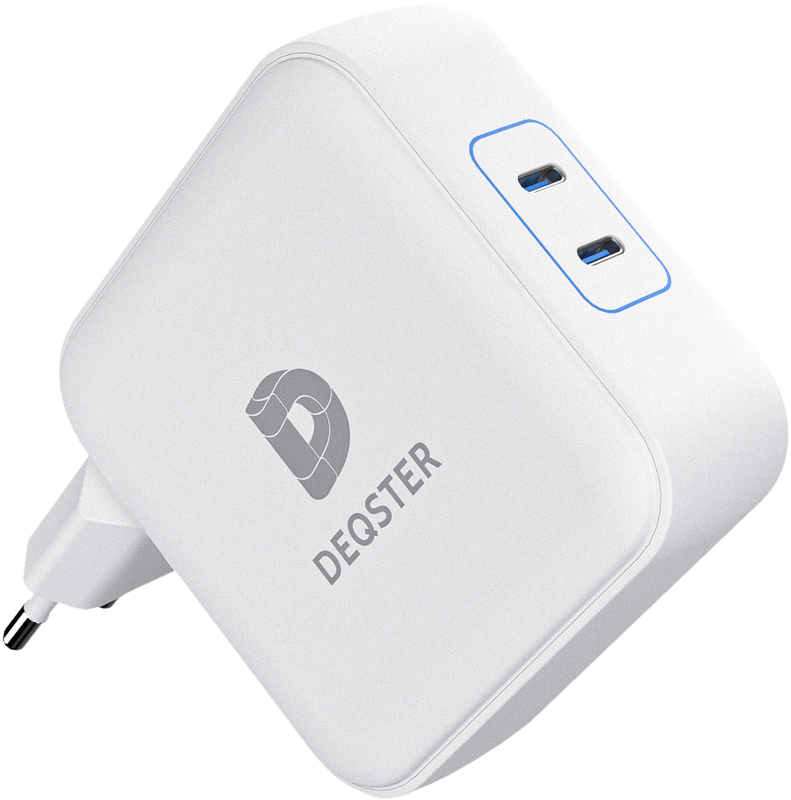 DEQSTER 140W Dual USB-C Charger – charger with two USB-C ports, white