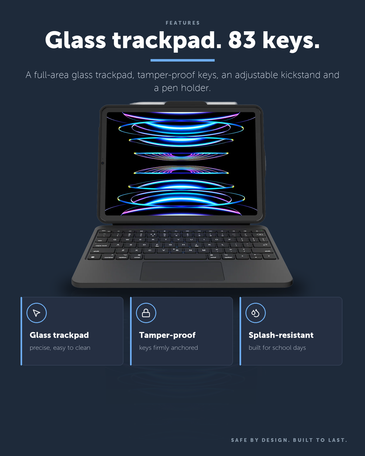 DEQSTER Prime Keyboard, iPad Air 13" (M2 / M3) – Glass trackpad. 83 keys.
