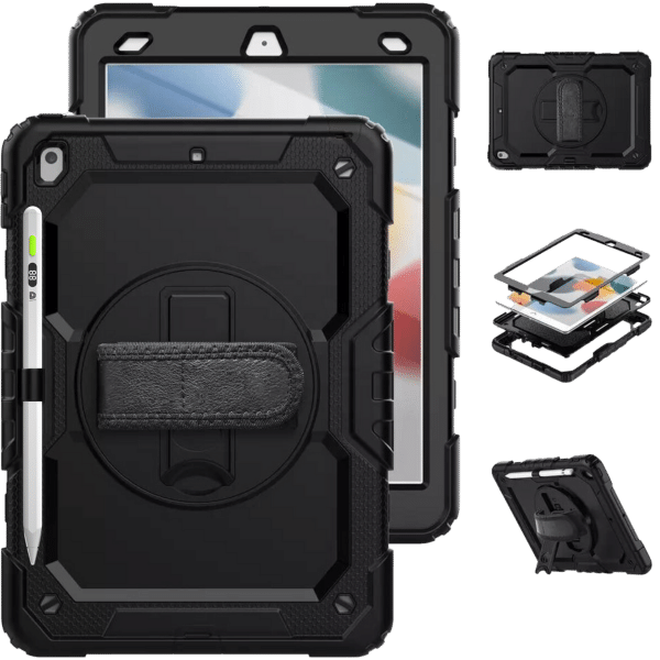 360° Rugged Case iPad Protective Case with Hand Strap and Pen Holder